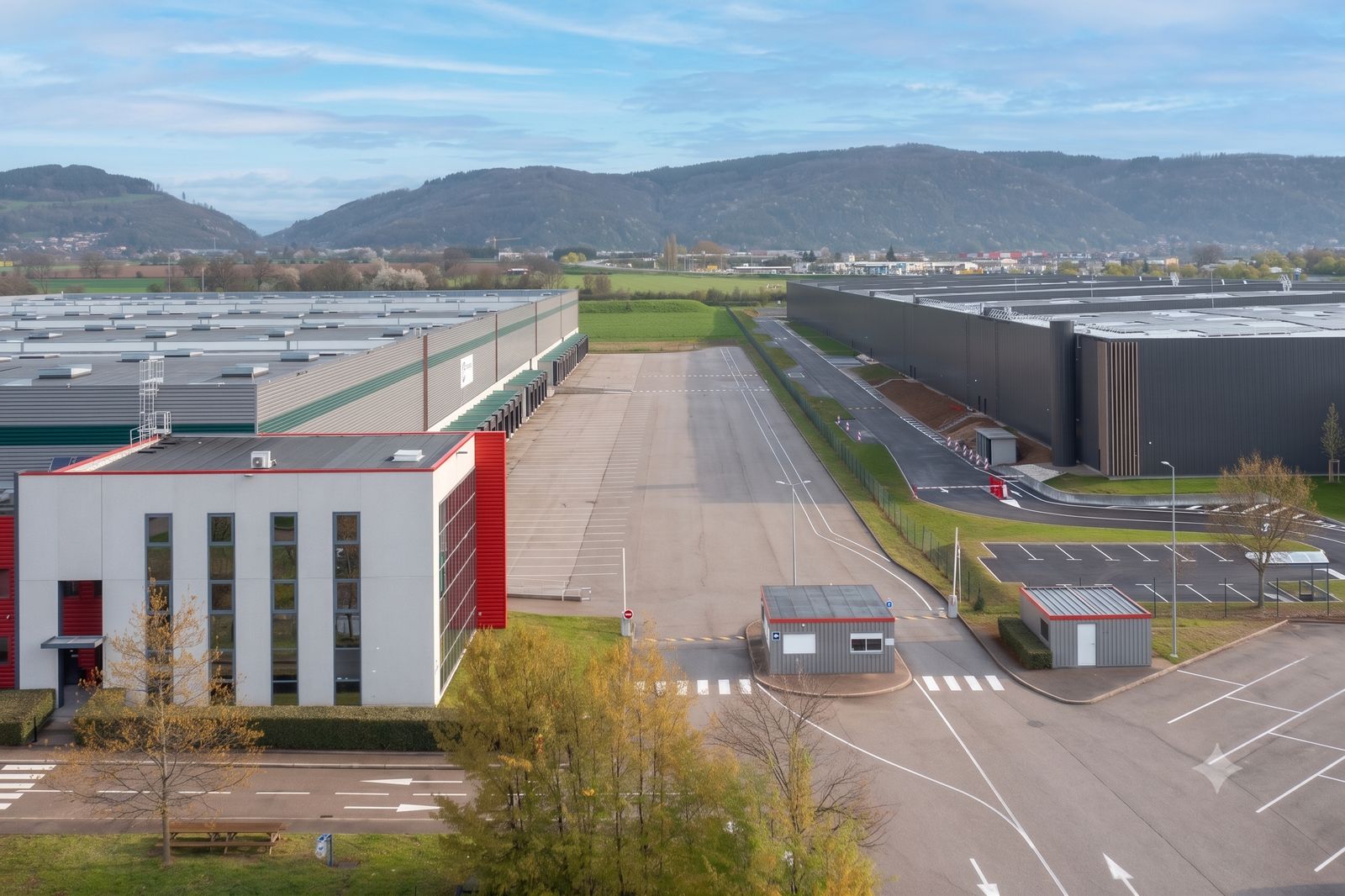 Aerial view of the RIVES logistics facility and yard